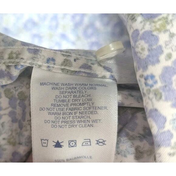 Lands' End Purple Floral Button Up Shirt Size 18 3/4 Sleeve No Iron Pinpoint - Picture 7 of 8